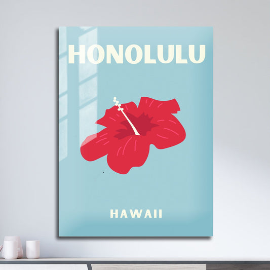 Wes Co Gallery Metal Poster Honolulu Hawaii Colorful Travel 11" x 17" Home Goods - Travel Illustrations Edge to edge Metal Art Print