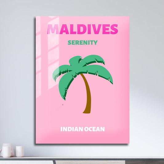 Wes Co Gallery Metal Poster Maldives Pink Colorful Travel 11" x 17" Home Goods - Travel Illustrations Edge to edge Metal Art Print