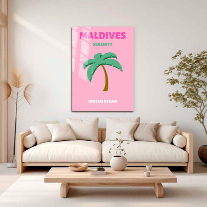 Wes Co Gallery Metal Poster Maldives Pink Colorful Travel 16" x 24" Home Goods - Travel Illustrations Edge to edge Metal Art Print