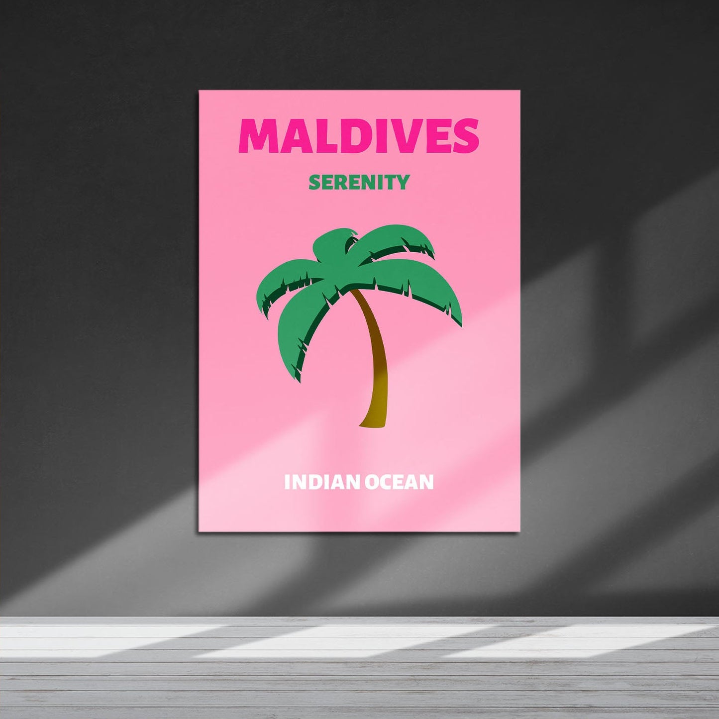 Wes Co Gallery Metal Poster Maldives Pink Colorful Travel 16" x 24" Home Goods - Travel Illustrations Edge to edge Metal Art Print