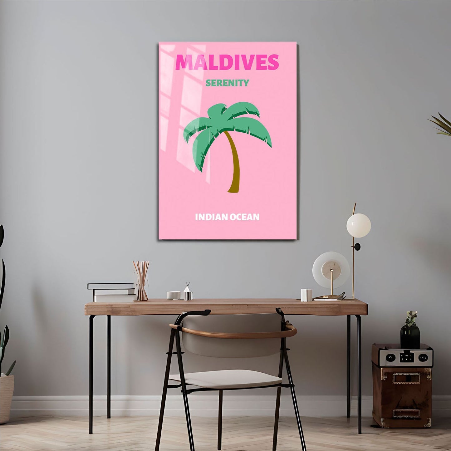 Wes Co Gallery Metal Poster Maldives Pink Colorful Travel 24" x 36" Home Goods - Travel Illustrations Edge to edge Metal Art Print