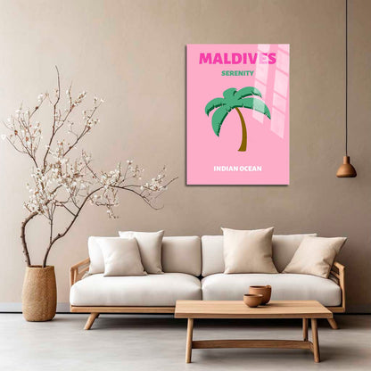 Wes Co Gallery Metal Poster Maldives Pink Colorful Travel 5" x 7" Home Goods - Travel Illustrations Edge to edge Metal Art Print