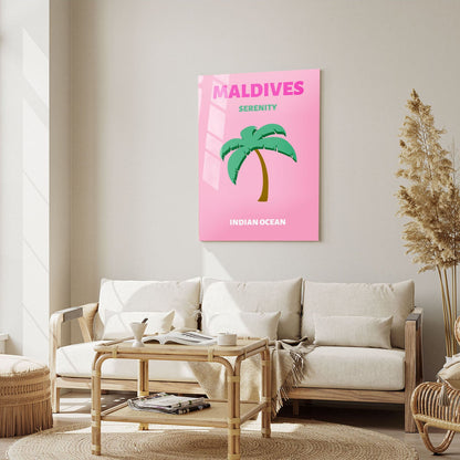 Wes Co Gallery Metal Poster Maldives Pink Colorful Travel 5" x 7" Home Goods - Travel Illustrations Edge to edge Metal Art Print