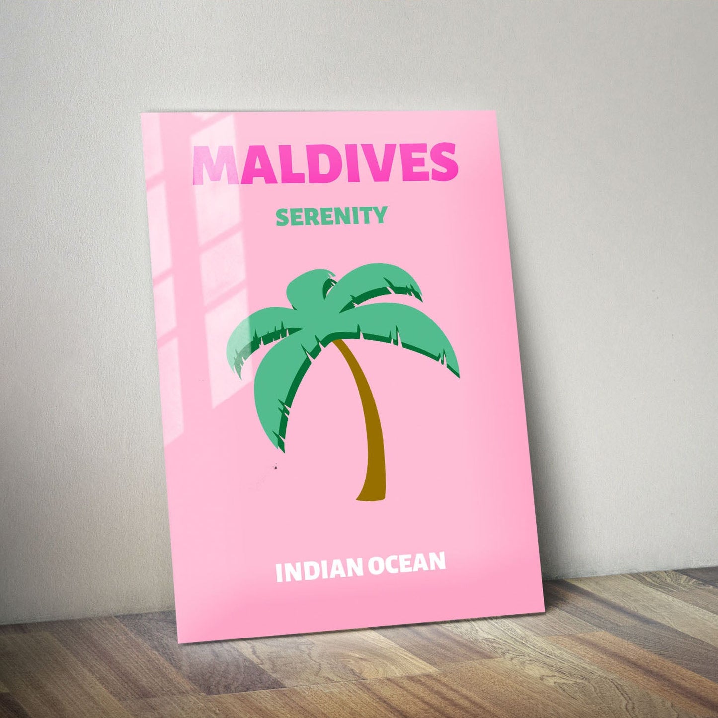 Wes Co Gallery Metal Poster Maldives Pink Colorful Travel 11" x 14" Home Goods - Travel Illustrations Edge to edge Metal Art Print