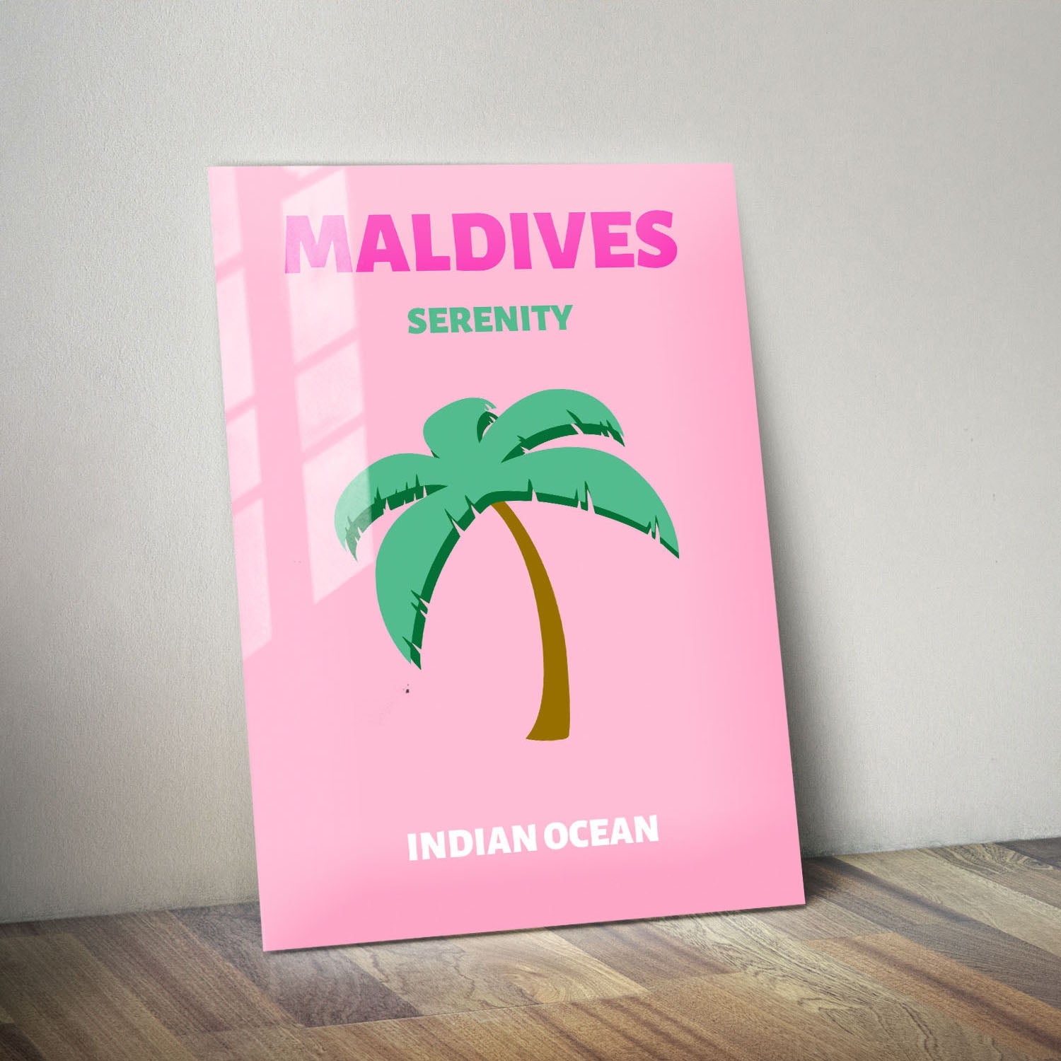 Wes Co Gallery Metal Poster Maldives Pink Colorful Travel 11" x 14" Home Goods - Travel Illustrations Edge to edge Metal Art Print