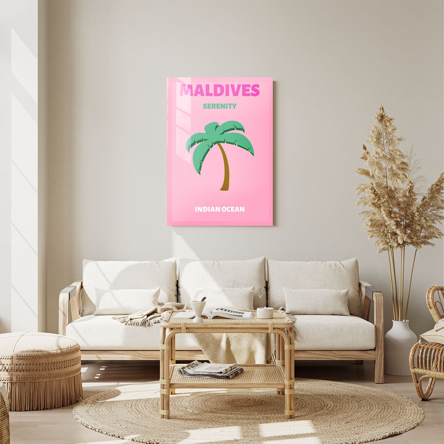 Wes Co Gallery Metal Poster Maldives Pink Colorful Travel 11" x 14" Home Goods - Travel Illustrations Edge to edge Metal Art Print