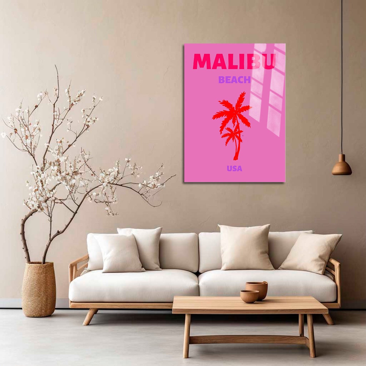 Wes Co Gallery Metal Poster Malibu Beach USA Colorful Travel 5" x 7" Home Goods - Travel Illustrations Edge to edge Metal Art Print