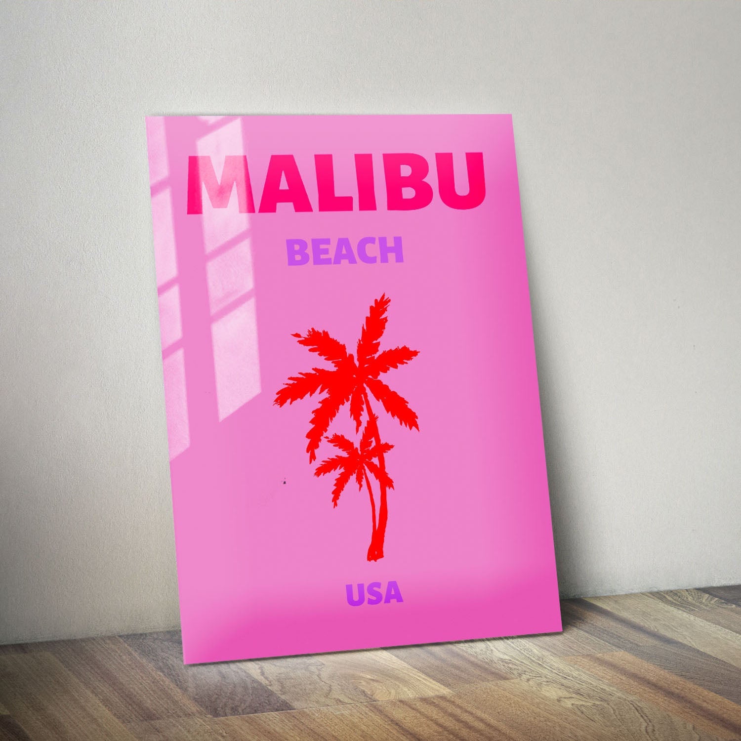 Wes Co Gallery Metal Poster Malibu Beach USA Colorful Travel 11" x 14" Home Goods - Travel Illustrations Edge to edge Metal Art Print