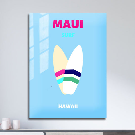 Wes Co Gallery Metal Poster Maui Surf Hawaii Colorful Travel 11" x 17" Home Goods - Travel Illustrations Edge to edge Metal Art Print