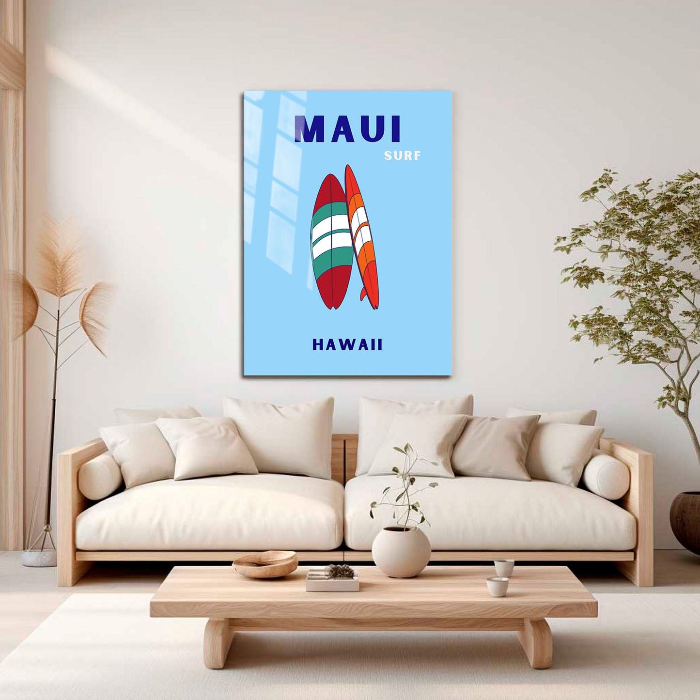 Wes Co Gallery Metal Poster Maui Surfboard Hawaii Colorful Travel 16" x 24" Home Goods - Travel Illustrations Edge to edge Metal Art Print