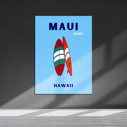 Wes Co Gallery Metal Poster Maui Surfboard Hawaii Colorful Travel 16" x 24" Home Goods - Travel Illustrations Edge to edge Metal Art Print