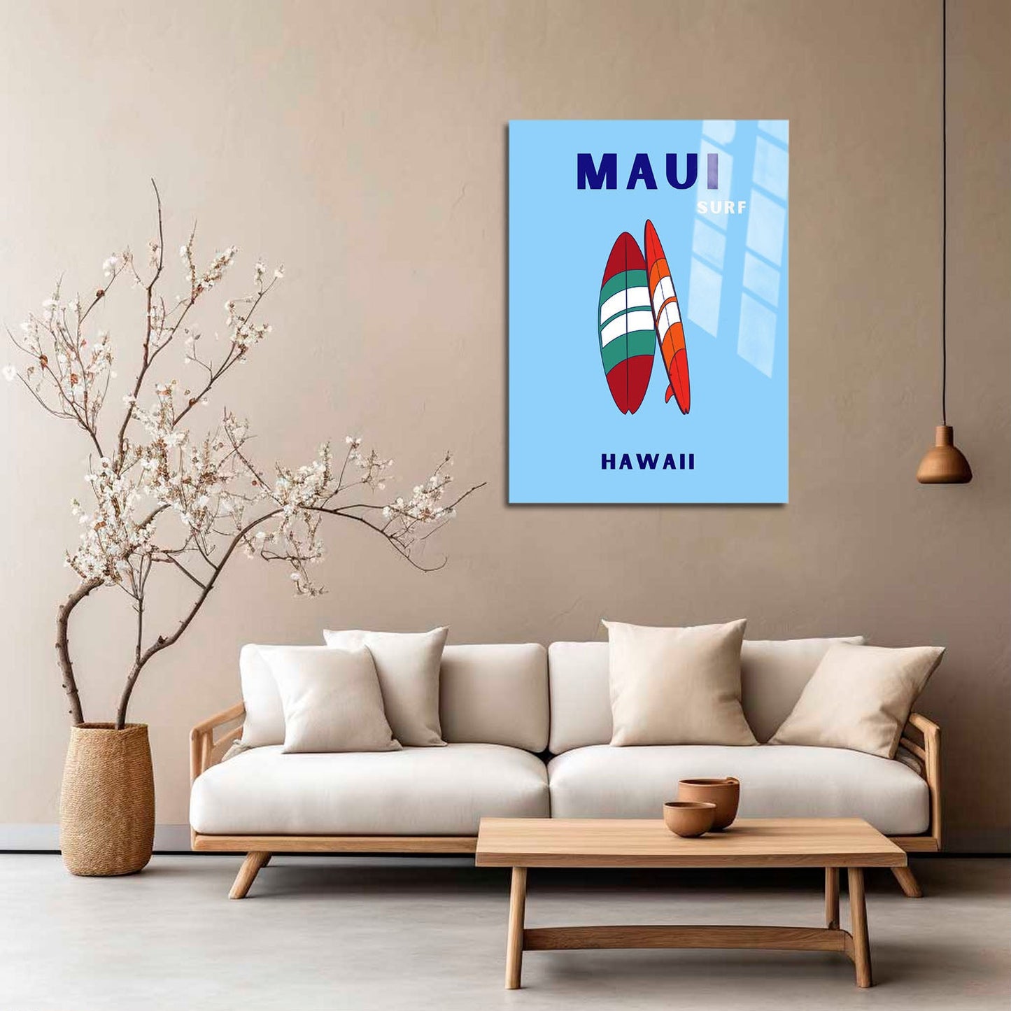 Wes Co Gallery Metal Poster Maui Surfboard Hawaii Colorful Travel 5" x 7" Home Goods - Travel Illustrations Edge to edge Metal Art Print