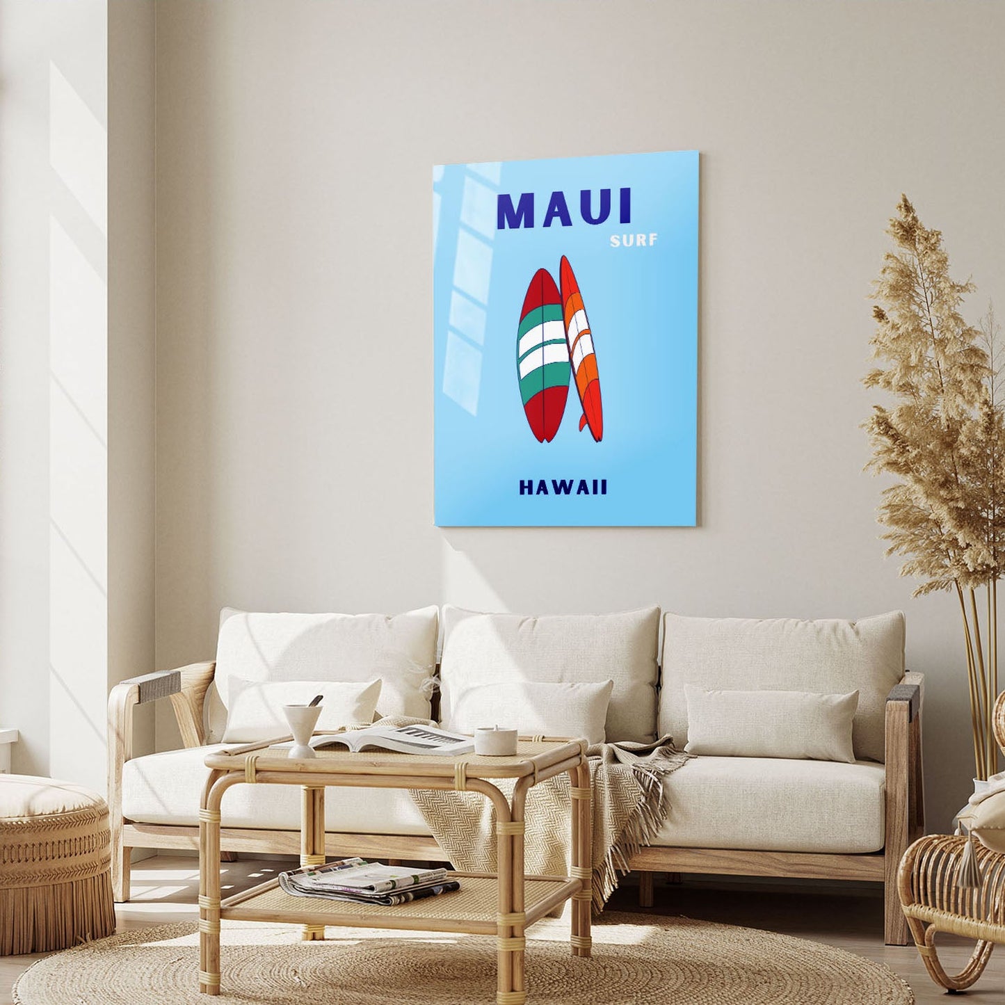 Wes Co Gallery Metal Poster Maui Surfboard Hawaii Colorful Travel 5" x 7" Home Goods - Travel Illustrations Edge to edge Metal Art Print