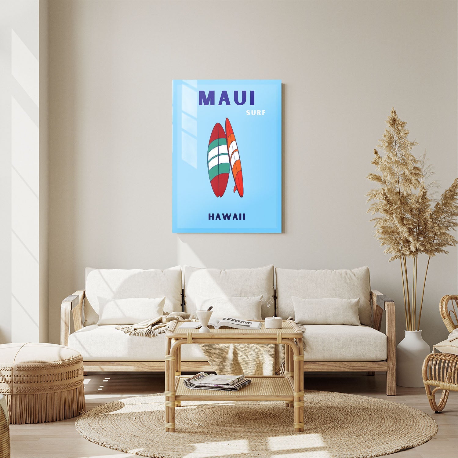 Wes Co Gallery Metal Poster Maui Surfboard Hawaii Colorful Travel 11" x 14" Home Goods - Travel Illustrations Edge to edge Metal Art Print