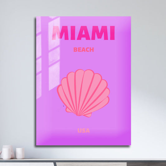 Wes Co Gallery Metal Poster Miami Beach Pink USA Colorful Travel 11" x 17" Home Goods - Travel Illustrations Edge to edge Metal Art Print