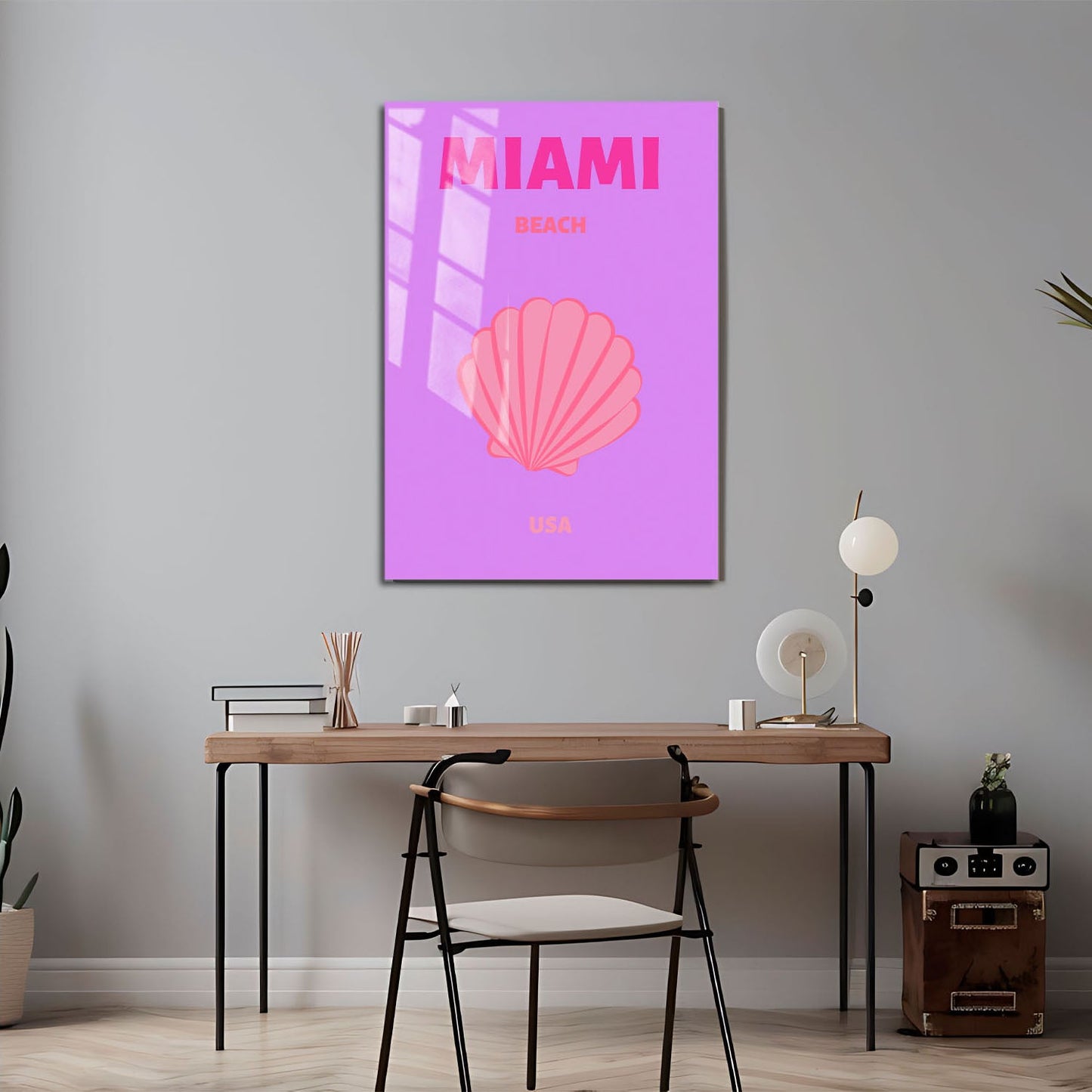 Wes Co Gallery Metal Poster Miami Beach Pink USA Colorful Travel 24" x 36" Home Goods - Travel Illustrations Edge to edge Metal Art Print