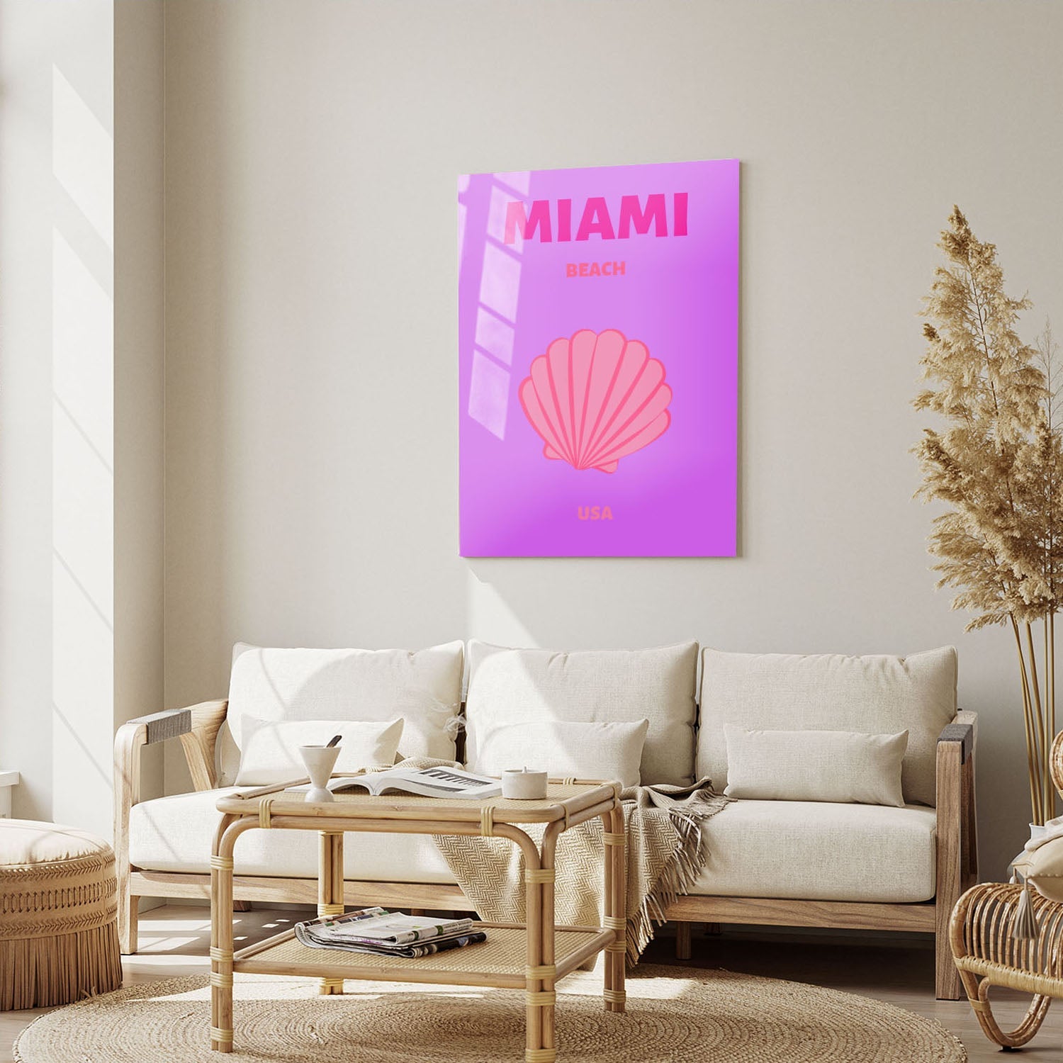 Wes Co Gallery Metal Poster Miami Beach Pink USA Colorful Travel 5" x 7" Home Goods - Travel Illustrations Edge to edge Metal Art Print