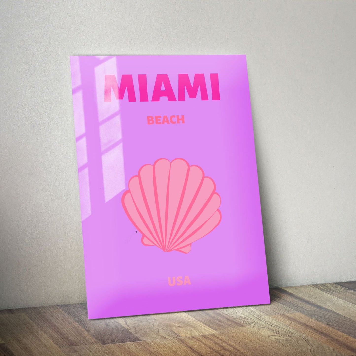 Wes Co Gallery Metal Poster Miami Beach Pink USA Colorful Travel 11" x 14" Home Goods - Travel Illustrations Edge to edge Metal Art Print