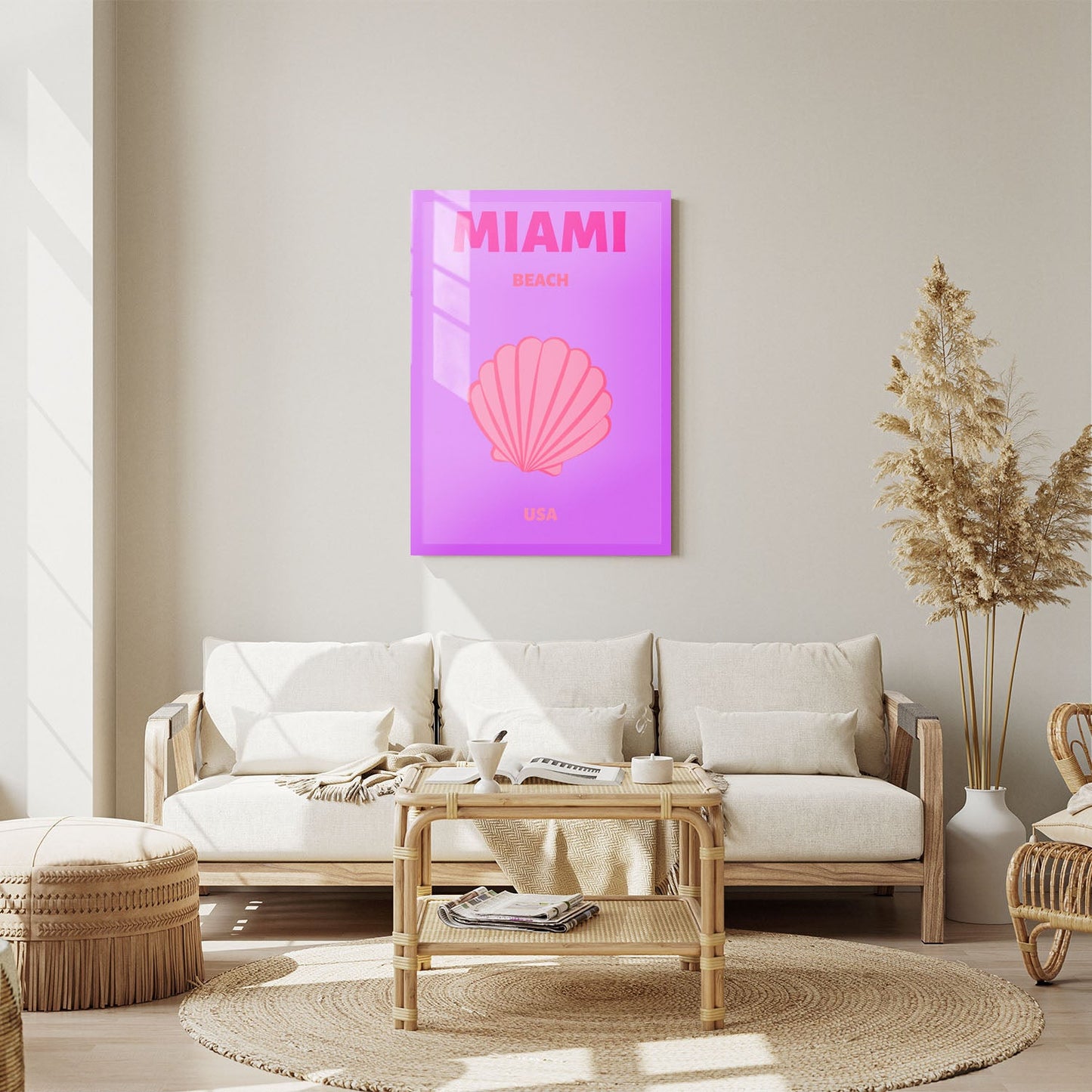 Wes Co Gallery Metal Poster Miami Beach Pink USA Colorful Travel 11" x 14" Home Goods - Travel Illustrations Edge to edge Metal Art Print