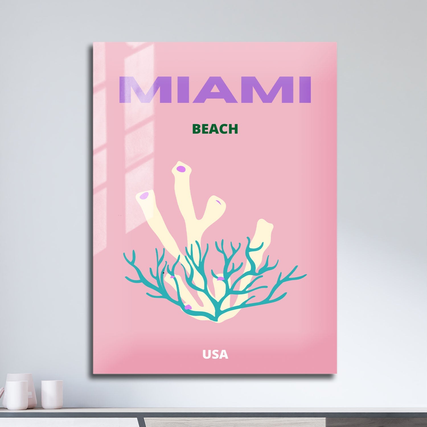 Wes Co Gallery Metal Poster Miami Beach USA Colorful Travel 11" x 17" Home Goods - Travel Illustrations Edge to edge Metal Art Print