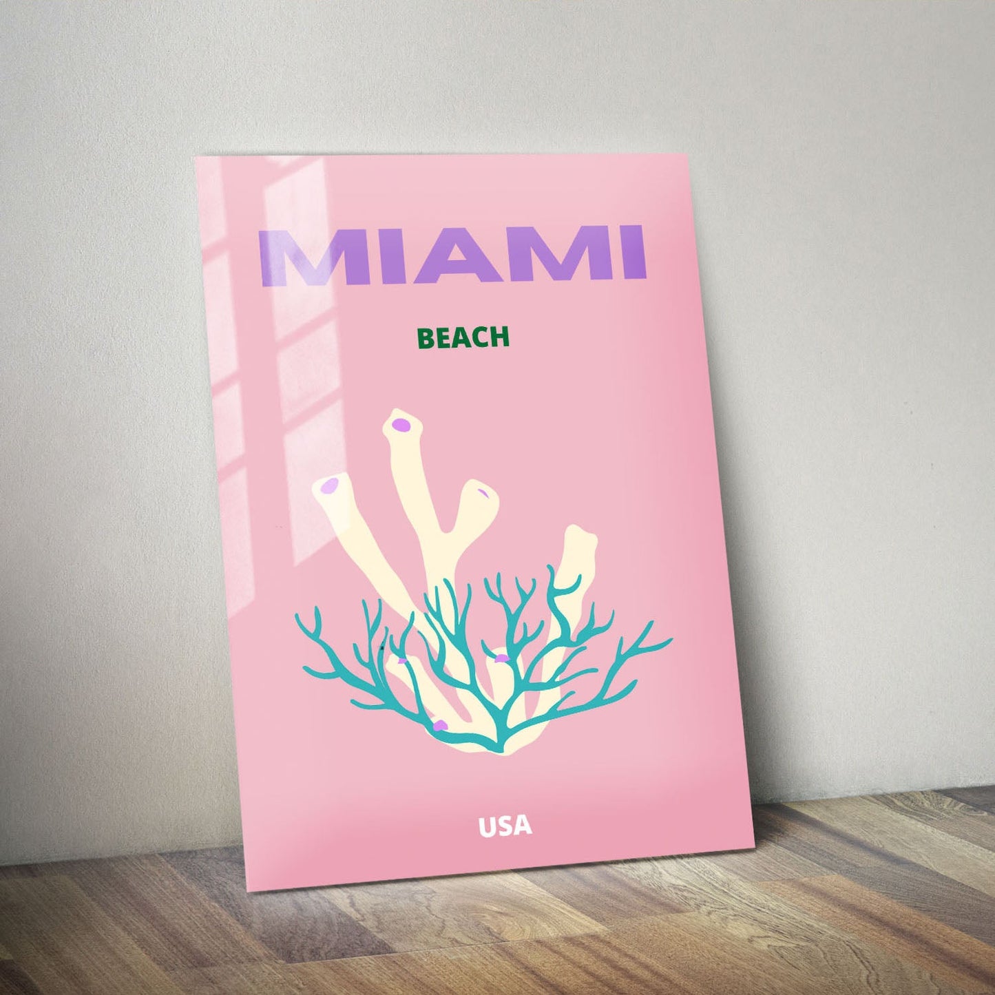 Wes Co Gallery Metal Poster Miami Beach USA Colorful Travel 11" x 14" Home Goods - Travel Illustrations Edge to edge Metal Art Print