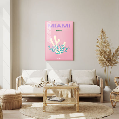 Wes Co Gallery Metal Poster Miami Beach USA Colorful Travel 11" x 14" Home Goods - Travel Illustrations Edge to edge Metal Art Print