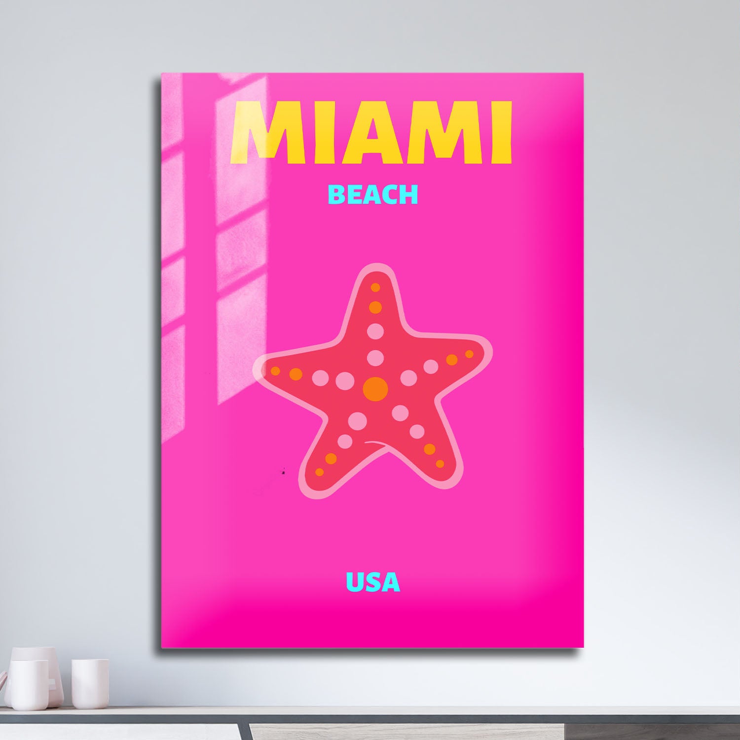 Wes Co Gallery Metal Poster Miami Beach USA Pink Colorful Travel 11" x 17" Home Goods - Travel Illustrations Edge to edge Metal Art Print