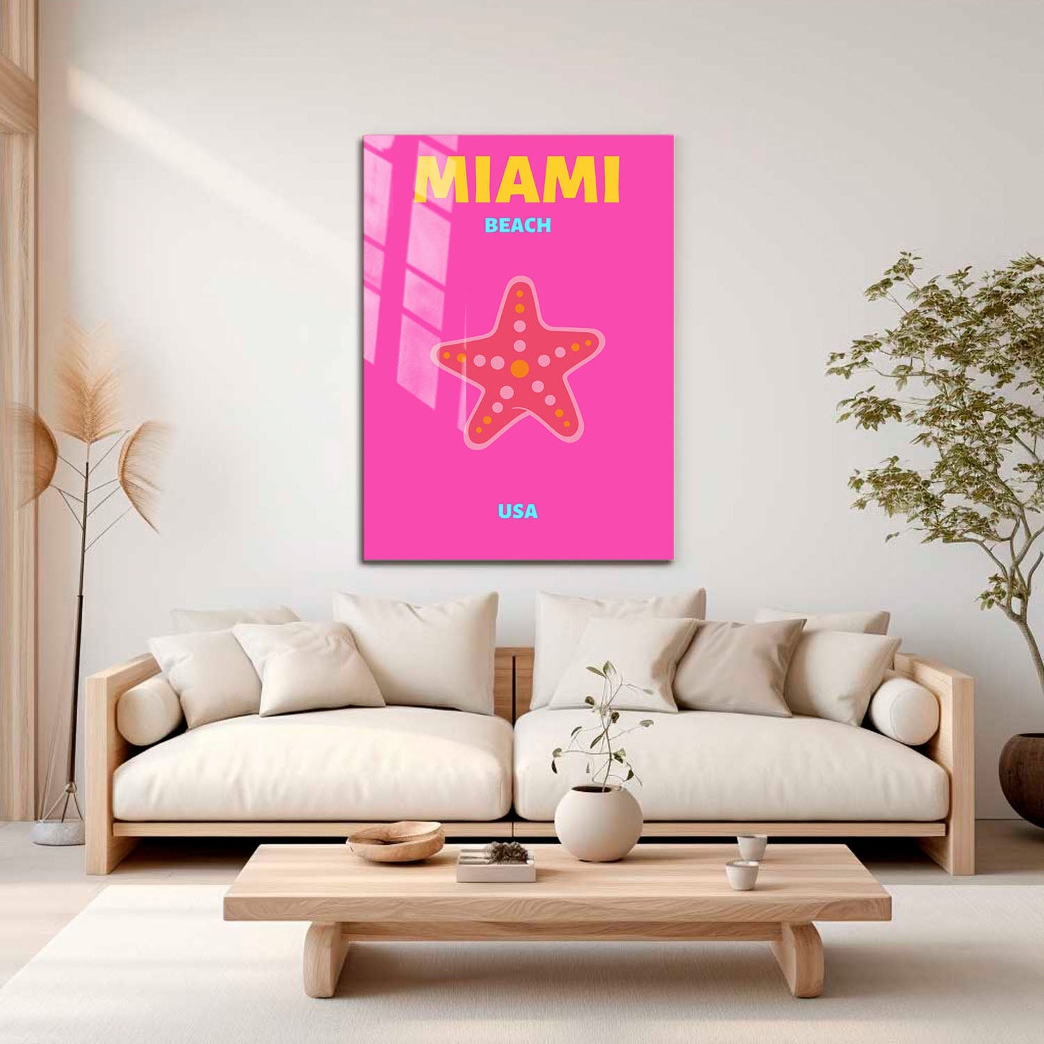 Wes Co Gallery Metal Poster Miami Beach USA Pink Colorful Travel 16" x 24" Home Goods - Travel Illustrations Edge to edge Metal Art Print