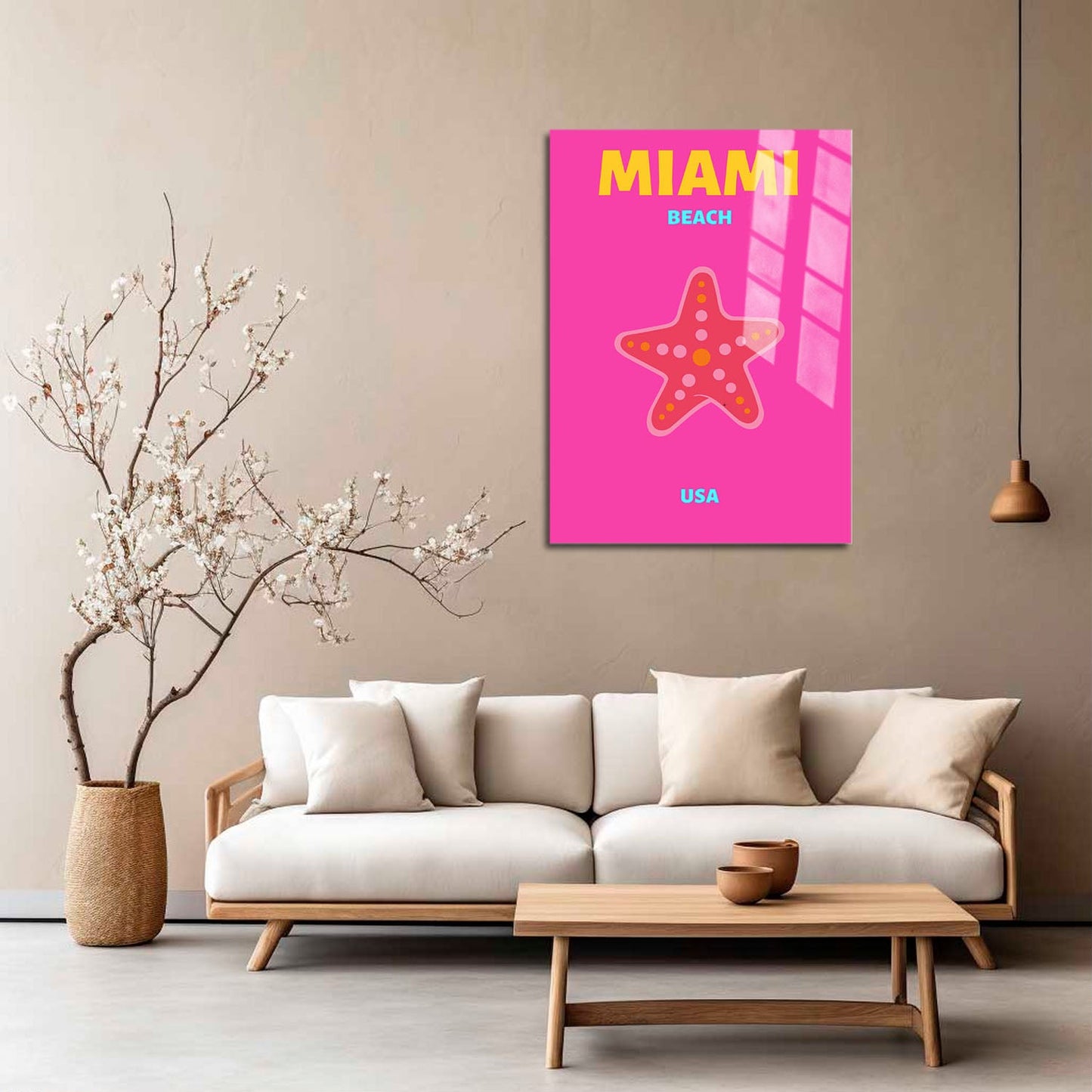 Wes Co Gallery Metal Poster Miami Beach USA Pink Colorful Travel 5" x 7" Home Goods - Travel Illustrations Edge to edge Metal Art Print