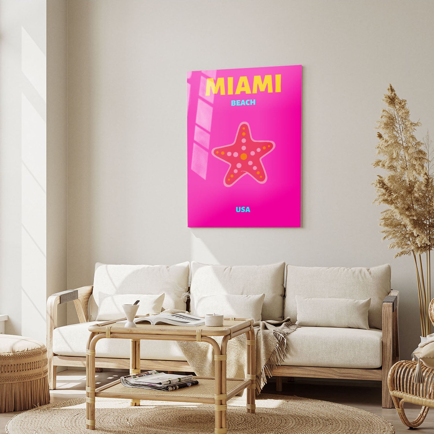 Wes Co Gallery Metal Poster Miami Beach USA Pink Colorful Travel 5" x 7" Home Goods - Travel Illustrations Edge to edge Metal Art Print