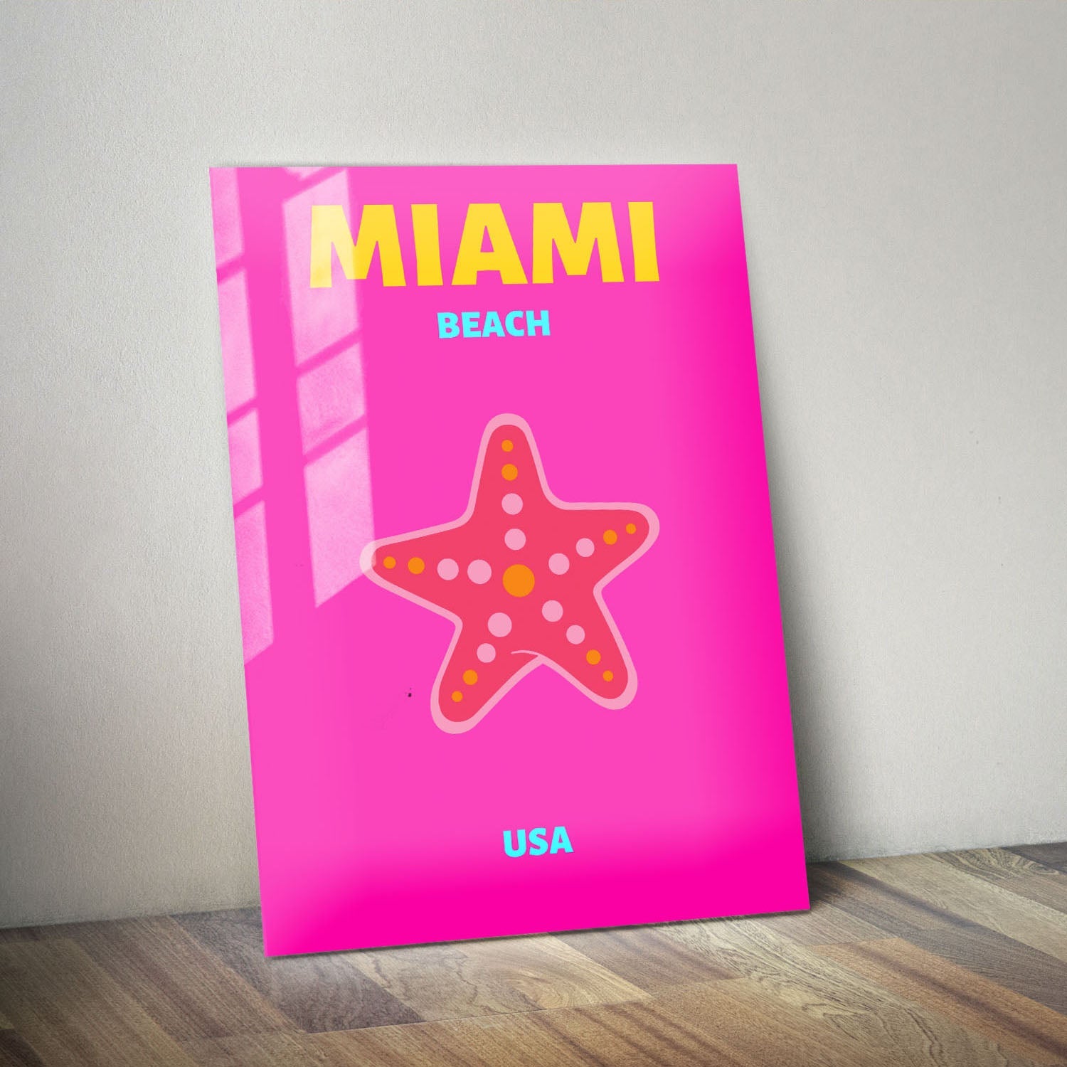 Wes Co Gallery Metal Poster Miami Beach USA Pink Colorful Travel 11" x 14" Home Goods - Travel Illustrations Edge to edge Metal Art Print