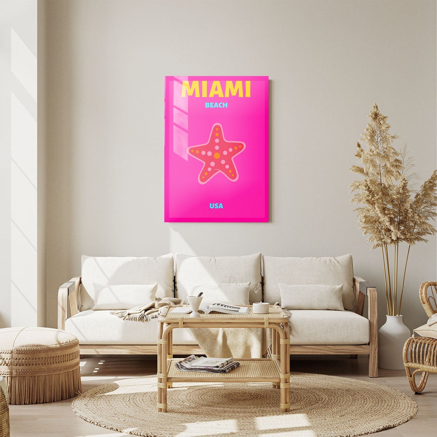 Wes Co Gallery Metal Poster Miami Beach USA Pink Colorful Travel 11" x 14" Home Goods - Travel Illustrations Edge to edge Metal Art Print