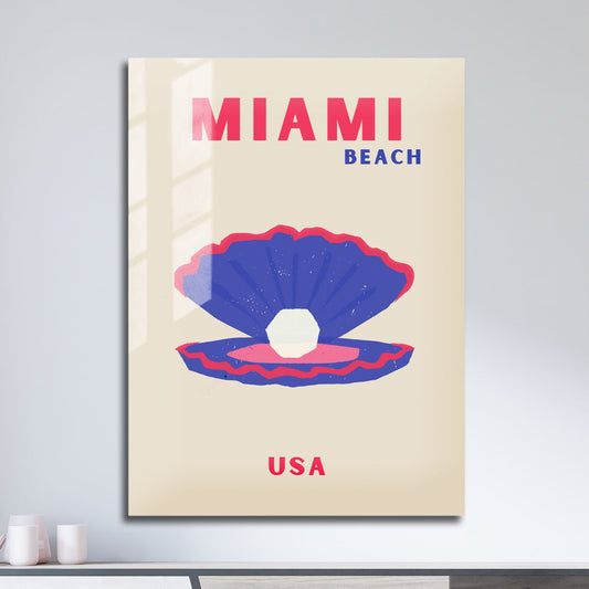 Wes Co Gallery Metal Poster Miami Seashell USA Colorful Travel 11" x 17" Home Goods - Travel Illustrations Edge to edge Metal Art Print