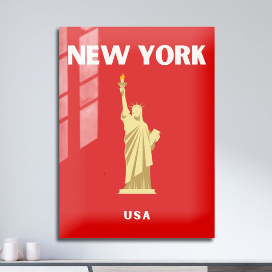 Wes Co Gallery Metal Poster New York USA Colorful Travel 11" x 17" Home Goods - Travel Illustrations Edge to edge Metal Art Print