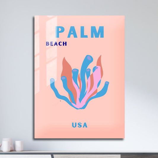 Wes Co Gallery Metal Poster Palm Beach Pink USA Colorful Travel 11" x 17" Home Goods - Travel Illustrations Edge to edge Metal Art Print