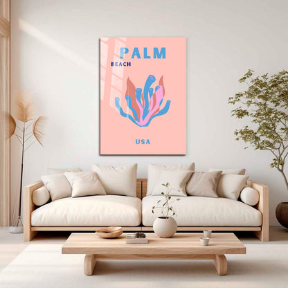 Wes Co Gallery Metal Poster Palm Beach Pink USA Colorful Travel 16" x 24" Home Goods - Travel Illustrations Edge to edge Metal Art Print