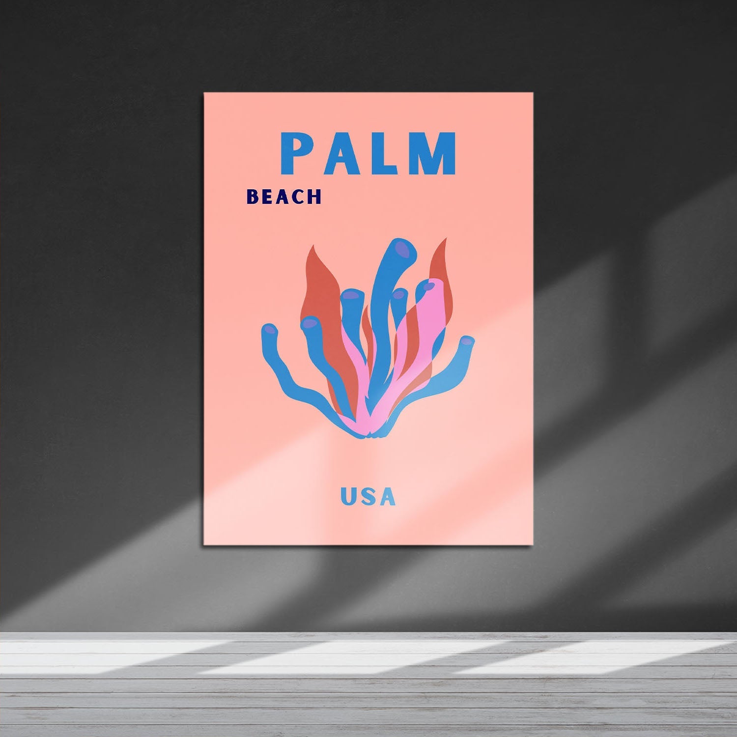 Wes Co Gallery Metal Poster Palm Beach Pink USA Colorful Travel 16" x 24" Home Goods - Travel Illustrations Edge to edge Metal Art Print