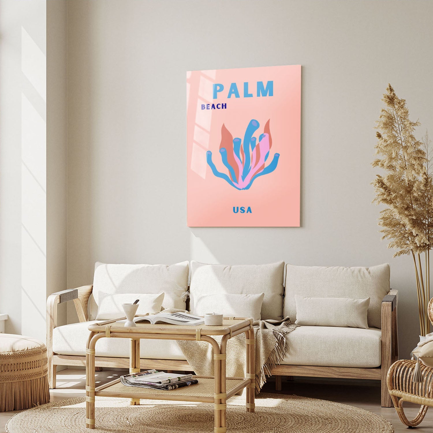 Wes Co Gallery Metal Poster Palm Beach Pink USA Colorful Travel 5" x 7" Home Goods - Travel Illustrations Edge to edge Metal Art Print