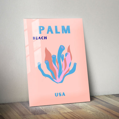 Wes Co Gallery Metal Poster Palm Beach Pink USA Colorful Travel 11" x 14" Home Goods - Travel Illustrations Edge to edge Metal Art Print