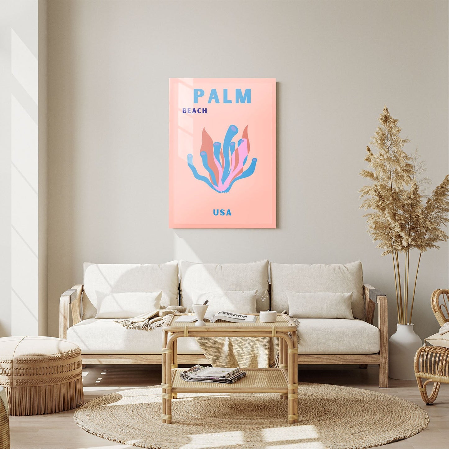 Wes Co Gallery Metal Poster Palm Beach Pink USA Colorful Travel 11" x 14" Home Goods - Travel Illustrations Edge to edge Metal Art Print