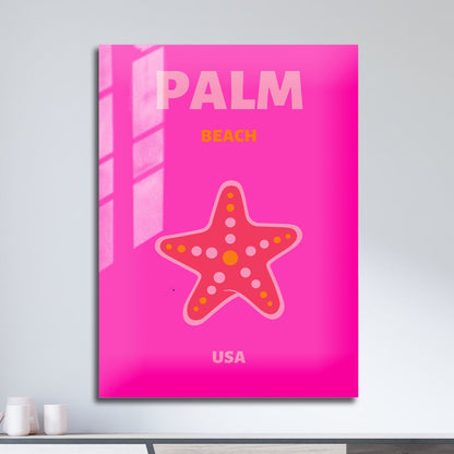 Wes Co Gallery Metal Poster Palm Beach Starfish USA Colorful Travel 11" x 17" Home Goods - Travel Illustrations Edge to edge Metal Art Print