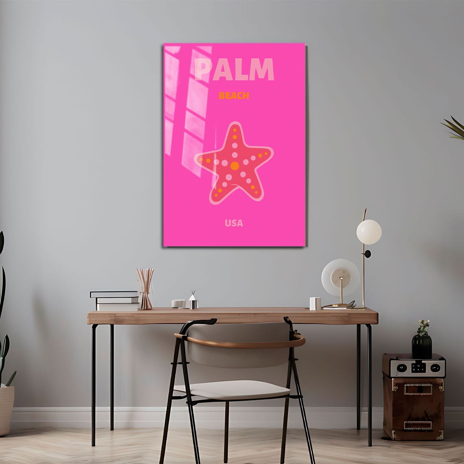 Wes Co Gallery Metal Poster Palm Beach Starfish USA Colorful Travel 24" x 36" Home Goods - Travel Illustrations Edge to edge Metal Art Print