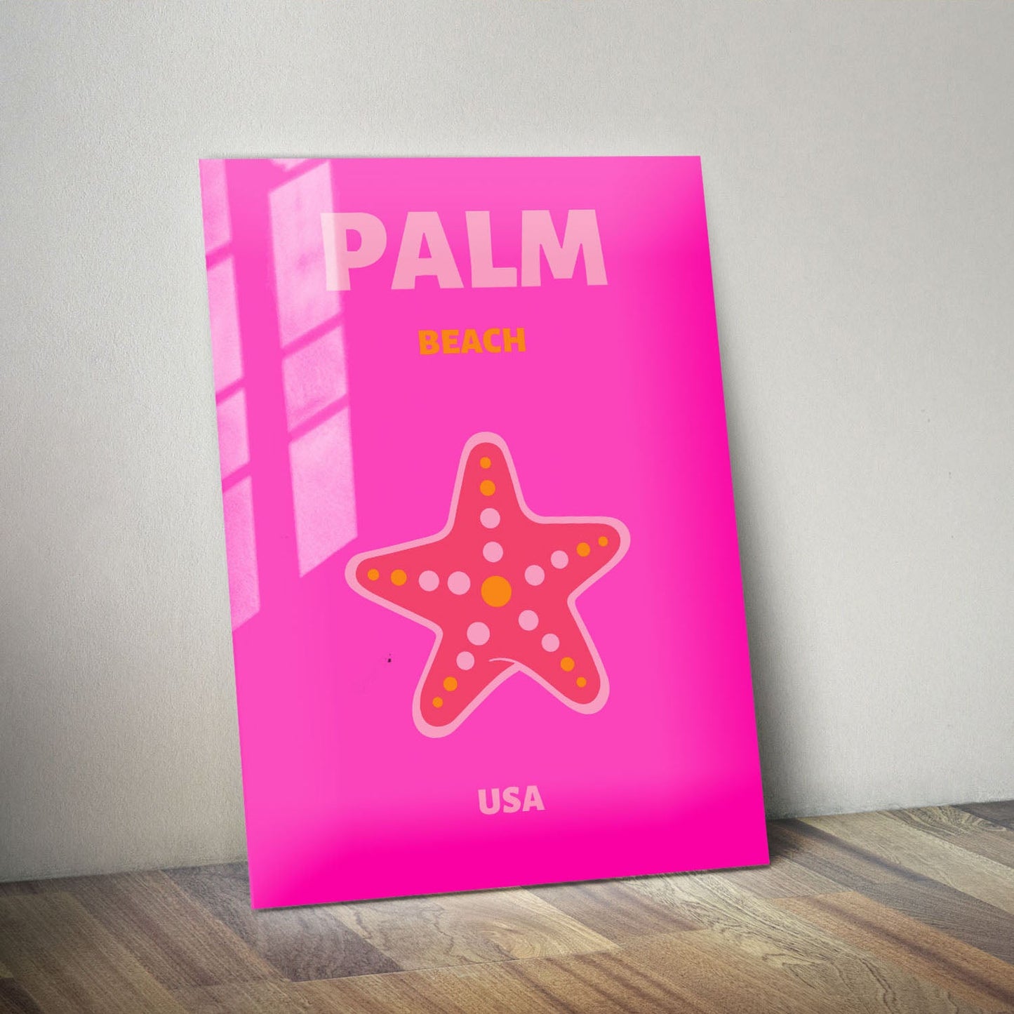 Wes Co Gallery Metal Poster Palm Beach Starfish USA Colorful Travel 11" x 14" Home Goods - Travel Illustrations Edge to edge Metal Art Print