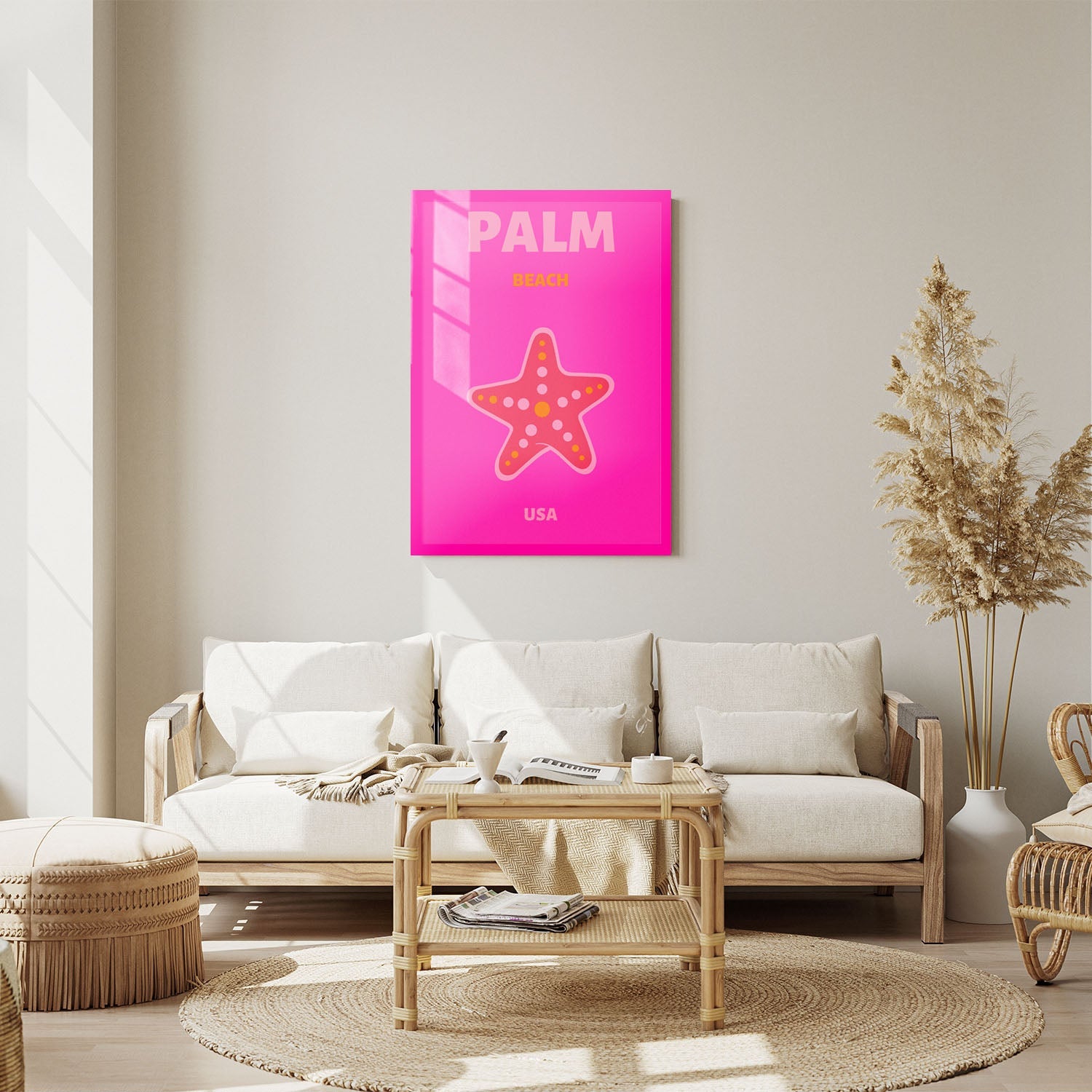 Wes Co Gallery Metal Poster Palm Beach Starfish USA Colorful Travel 11" x 14" Home Goods - Travel Illustrations Edge to edge Metal Art Print