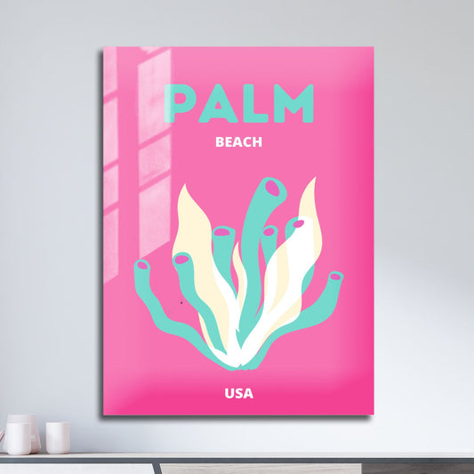 Wes Co Gallery Metal Poster Palm Beach USA Colorful Travel.png 11" x 17" Home Goods - Travel Illustrations Edge to edge Metal Art Print