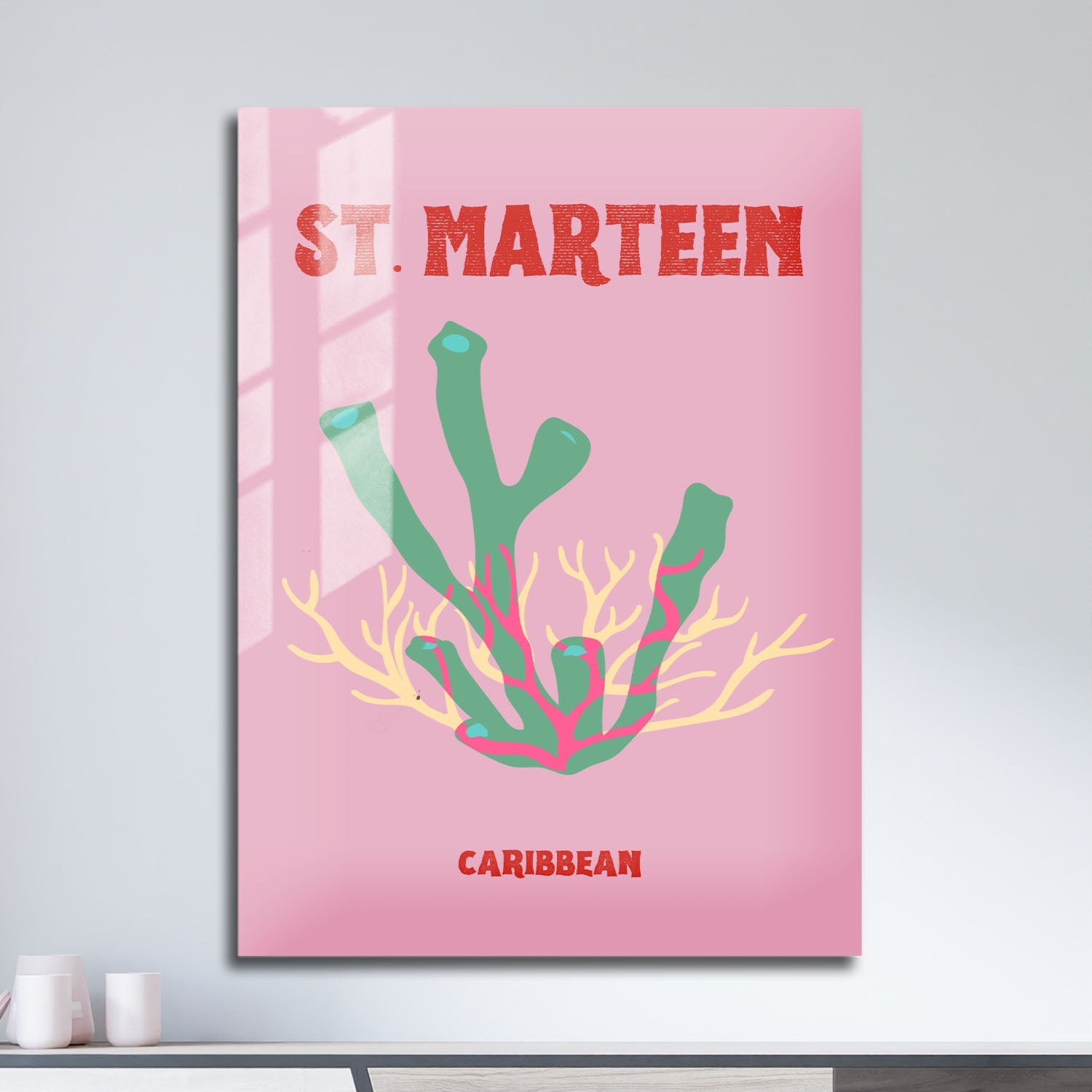 Wes Co Gallery Metal Poster St Marteen Coral Caribbean Colorful Travel 11" x 17" Home Goods - Travel Illustrations Edge to edge Metal Art Print