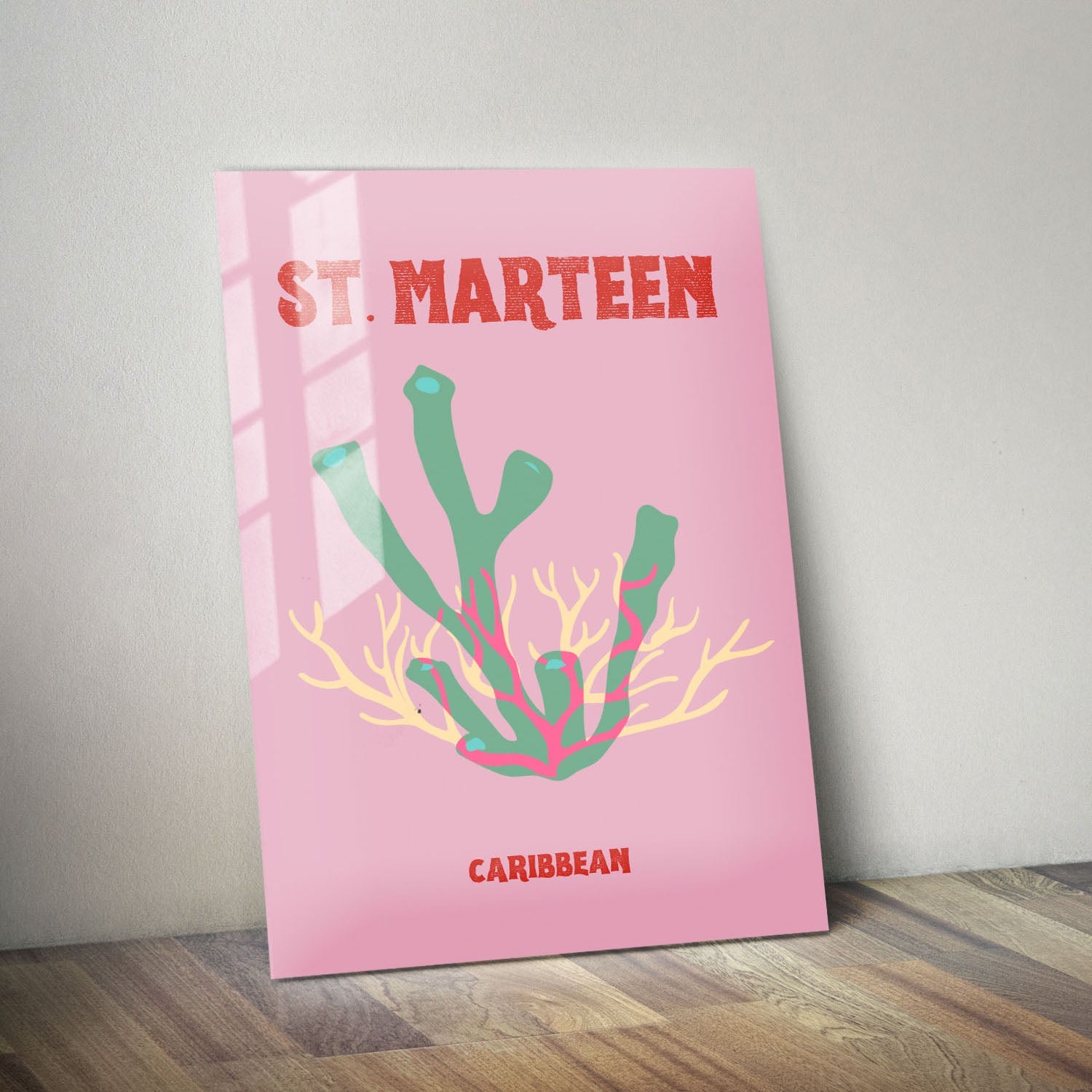 Wes Co Gallery Metal Poster St Marteen Coral Caribbean Colorful Travel 11" x 14" Home Goods - Travel Illustrations Edge to edge Metal Art Print