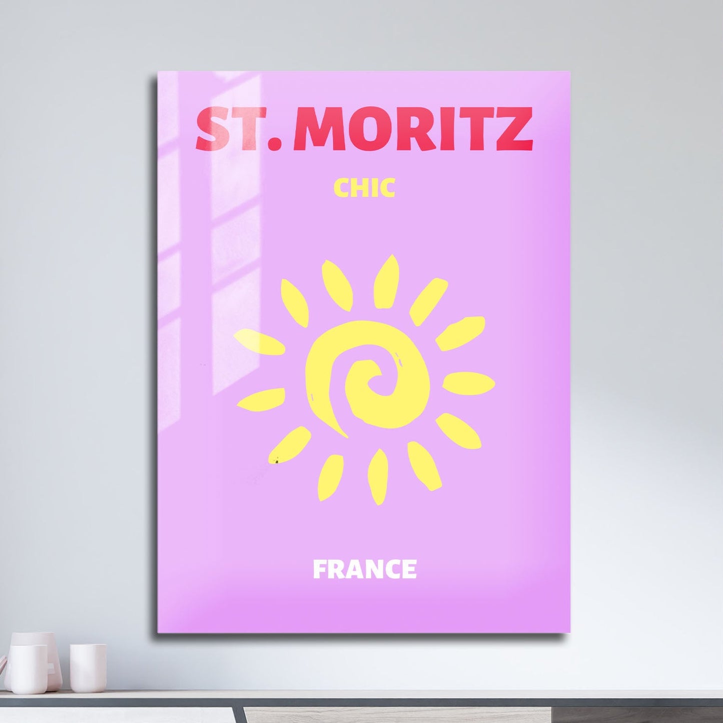 Wes Co Gallery Metal Poster St Moritz France Colorful Travel 11" x 17" Home Goods - Travel Illustrations Edge to edge Metal Art Print