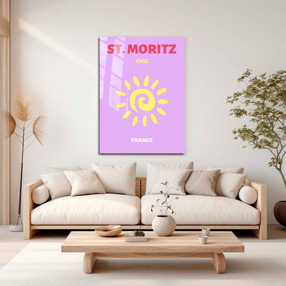 Wes Co Gallery Metal Poster St Moritz France Colorful Travel 16" x 24" Home Goods - Travel Illustrations Edge to edge Metal Art Print