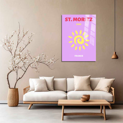 Wes Co Gallery Metal Poster St Moritz France Colorful Travel 5" x 7" Home Goods - Travel Illustrations Edge to edge Metal Art Print